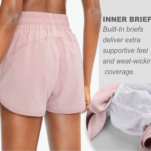 Pale Pink Running Shorts | Zip Pockets + Inner Briefs | EUC - Picture 6 of 10